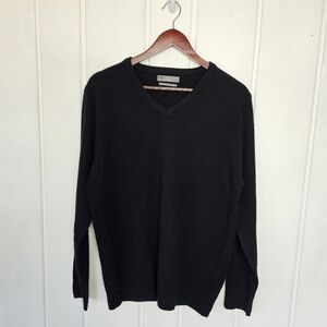 Marks & Spencer Mens Medium Black V Neck 100% Extra Fine Lambswool Sweater